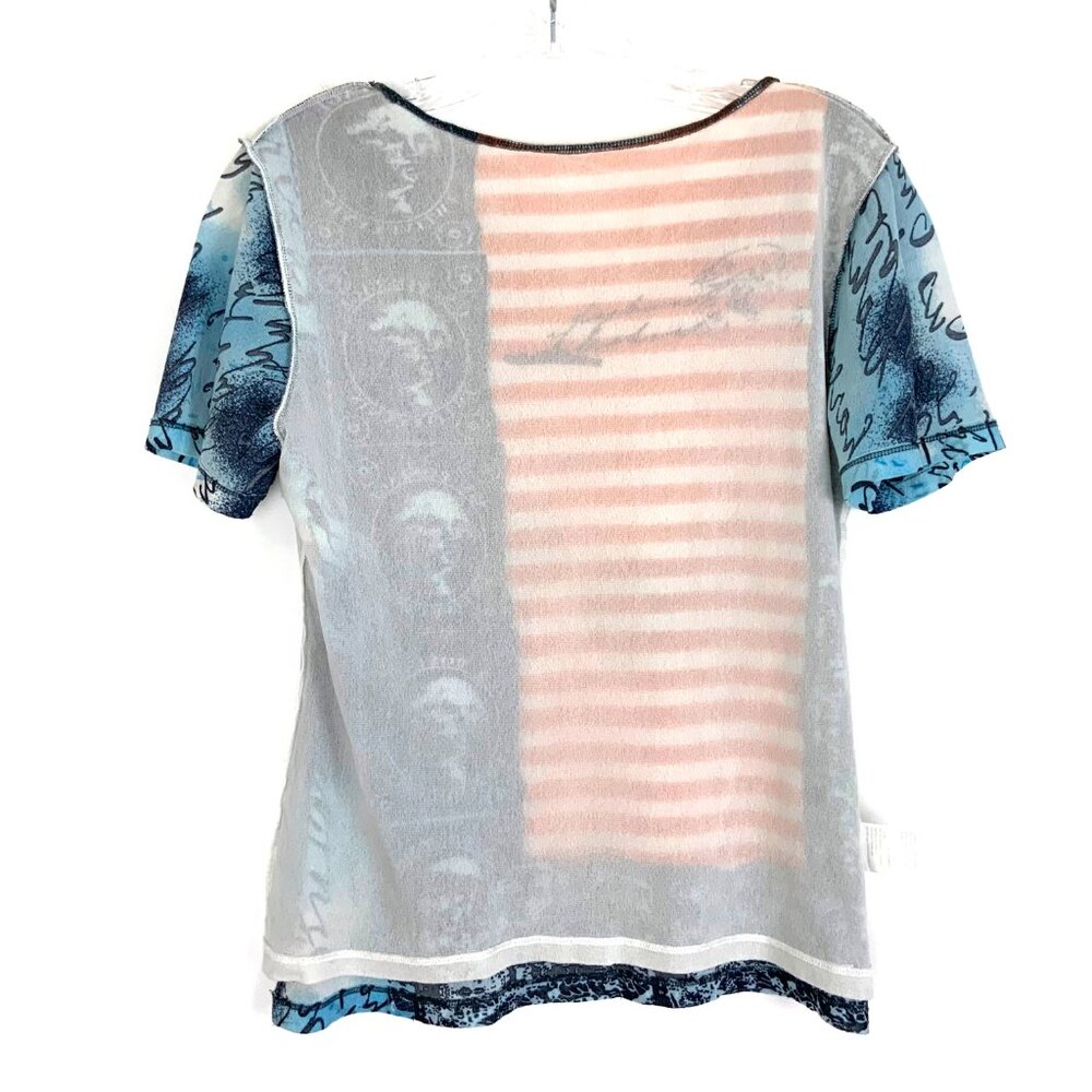 Vintage Y2K Graphic Short Sleeve Mesh Top Sz M - Picture 13 of 16